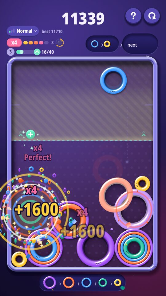 Full box: rings dropped into a box, a chain bursting for 1600 points
